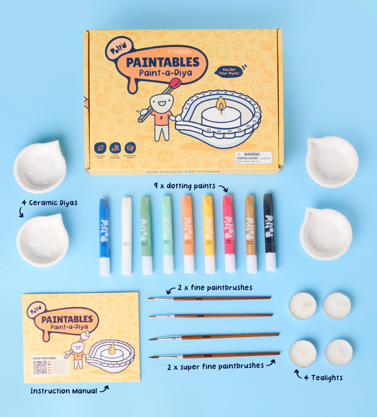 Kit 4 Diya in Ceramica da Dipingere