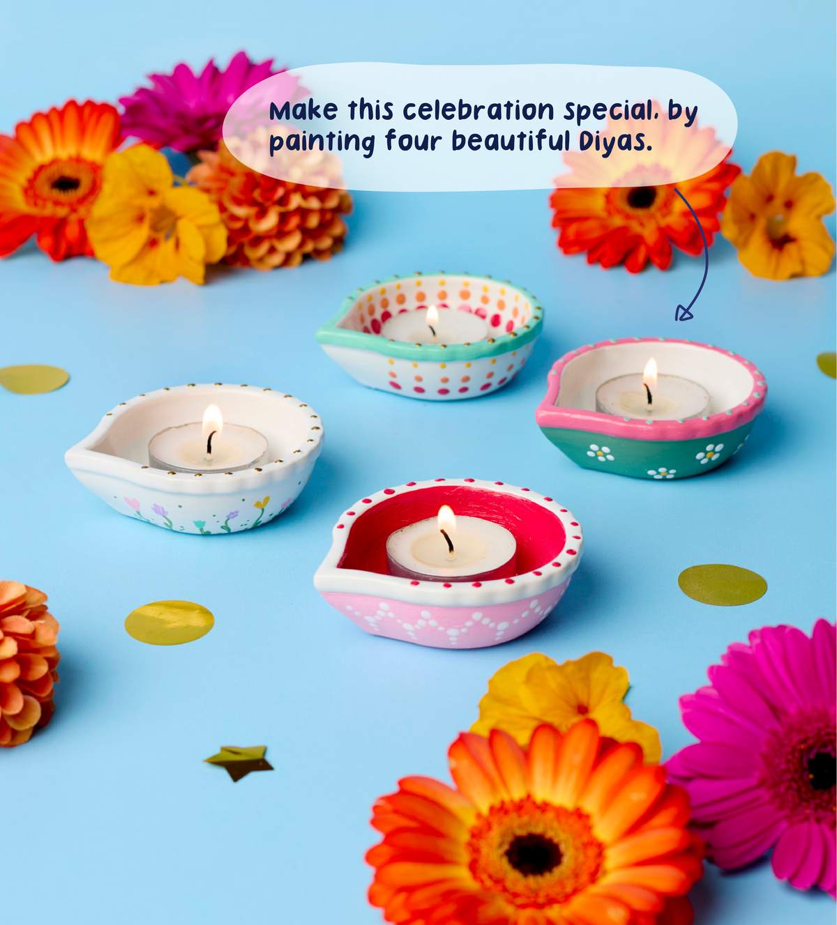 Kit 4 Diya in Ceramica da Dipingere